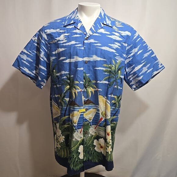 VTG Styled By RJC Hawaiian Shirt Mens Size XL Beach Martini Cocktails Palm USA - Picture 1 of 8
